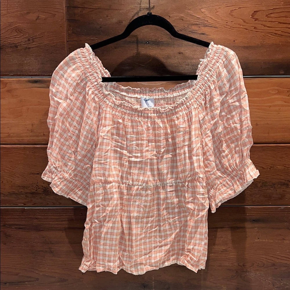 🔥‼️Old Navy Peach Plaid Off-Shoulder Blouse‼️🔥